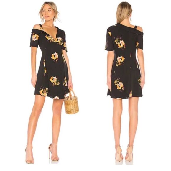 A.L.C. Lucia Silk Floral Black Off Shoulder Mini Dress Size 8 - Picture 2 of 12